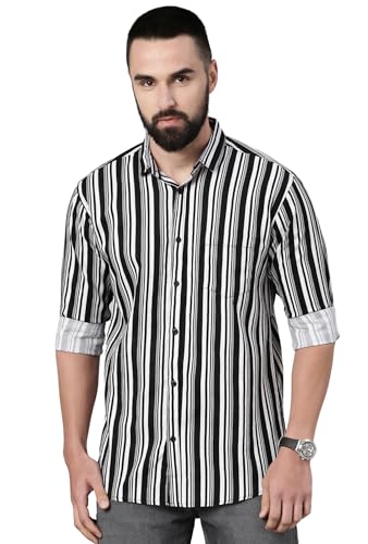 Image of Majestic Man Men's Standard Slim Fit Striped Pure Cotton Casual Shirt