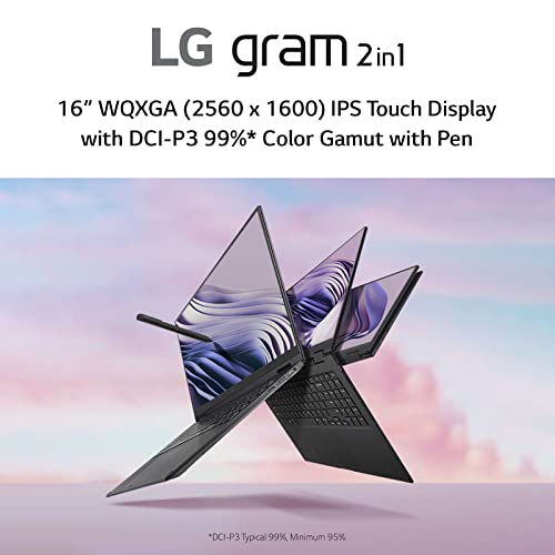 Lg Gram (2022) 16T90Q 2-In-1 Tablet Laptop, 16" (2560 X 1600) Ips Display, Intel Evo 12Th Gen I7 1260P Processor, 16Gb Lpddr5, 2Tb Nvme Ssd, Fhd Webcam, Wifi 6E, Thunderbolt 4, Windows 11, Black #TOP5