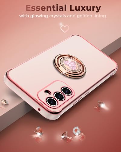 Image of XYZ for Galaxy S24 FE Case with Stand - for Samsung Galaxy S24 FE Case with Double Ring - Women Girls Bling Luxury Protective Phone Case Cover Heart for Samsung S24 FE, Pink