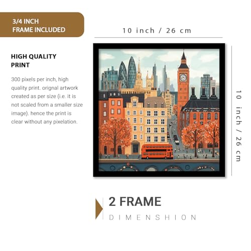 Image of kotart Retro Travel Theme Wall Poster with Frame Modern Art City Vibes Wall Decor Photo Frames - Framed Posters / Paintings Set of 8 (Art 1 Small(10x13 or 10x10 inch) Framed)