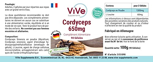 Cordyceps ViVe Supplements 650 mg, 90 Kapseln – Pilzpulver