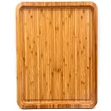 Bamber Large Size Bamboo Serving Tray, Rectangular, 15.5 x 11.8 x 0.8 Inches