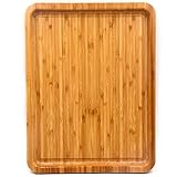 Bamber Large Size Bamboo Serving Tray, Rectangular, 15.5 x 11.8 x 0.8 Inches