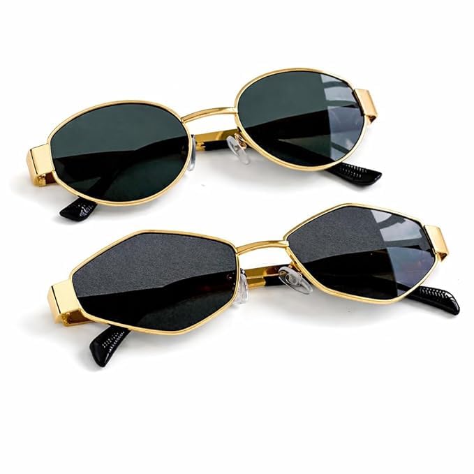 Black Lens Oval with Metal Gold Frame Sunglasses/Goggles For Women's- UV Protected-Pack of 1-image-39
