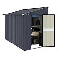 MUPATER 4x8 FT Outdoor Storage Shed with Lockable Door, Metal Lean to Shed Garden Tool Storage Shed House, Storage Shed Kit for Patio, Backyard, Lawn, Grey