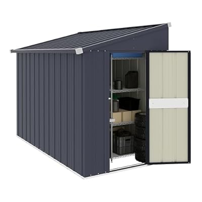 MUPATER 4x8 FT Outdoor Storage Shed with Lockable Door, Metal Lean to Shed Garden Tool Storage Shed House, Storage Shed Kit for Patio, Backyard, Lawn, Grey