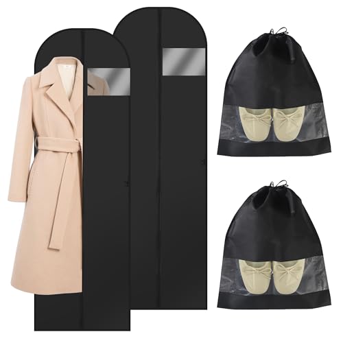 2PCS Kleidersack Lang 180 x 60cm, Faltbarer Kleidersäcke mit Reißverschluss, Anzugtasche Feuchtigkeits- und Staubschutz Kleidung Schutztasche für Brautkleider Abendkleider Anzüge