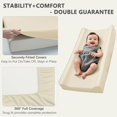 Vegan Leather Changing Pad Cover - 31\"X 16\" - Waterproof Wipeable, Extra Thick & Portable & Non-Slip Diaper Mat - Fits Standard Changing Tables for Baby Boy Girl (White)
