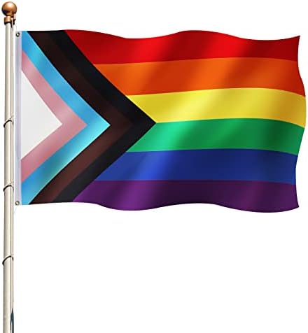 Qrytoi Progress Pride Rainbow Flags 3x5 FT, Pride Flag Outdoor, UV Resistant Fade Resistant and Double Stitched LGBT Flags, Lesbian Gay Transgender Flags for Indoor, Parade, Decoration Pi