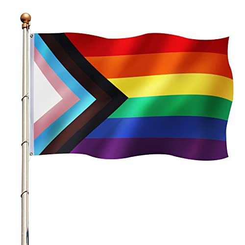 Qrytoi Progress Pride Rainbow Flags 3X5 Ft, Pride Flag Outdoor, Uv Resistant Fade Resistant And Double Stitched Lgbt Flags, Lesbian Gay Transgender Flags For Indoor, Parade, Decoration Pi #TOP1