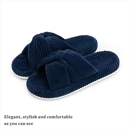 Image of Chantomoo Slippers for Women Memory Foam House Bedroom Corduroy Bow Crossbands Slipper Shoes Comfy Trendy Gift Slippers