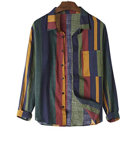 Masculino Casual Longo Manga Camisas Listrado Botão Baixa Tees Propagação Colarinho Respirável Camis