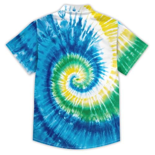 Image of Kids Tie-dye Hawaiian Shirt 80s Button Down Retro Short Sleeve Casual Beach Tropical Funny Party Outfits for Boys