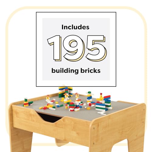 kidkraft reversible wooden activity table with board with 195 building bricks  gray amp natural gift for ages 3