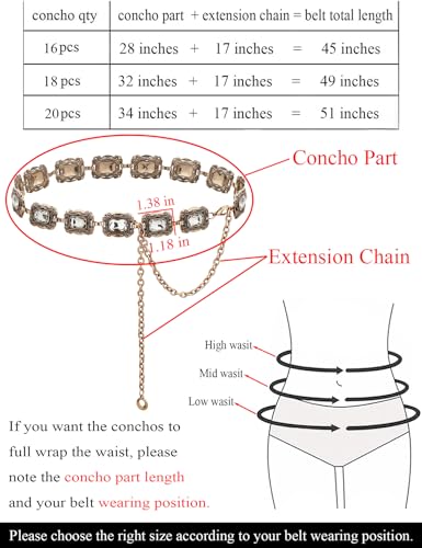 Image of TOPACC Western Metal Concho Belt for Women Cowgirl Chain Belts for Dresses Jeans Country Concert Outfit