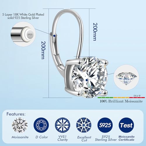 Moissanite Dangle Earrings for Women，2-4CT 18K White Gold Plated 925 Sterling Silver D Color Drop Earring, Jewelry for Wife Her Birthday Wedding3