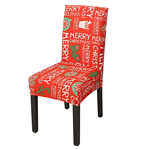 Dioxide Weihnachten Stuhlhussen 4er Set Stretch Stuhlbezug für Esszimmer - Frohe Weihnachten Cover