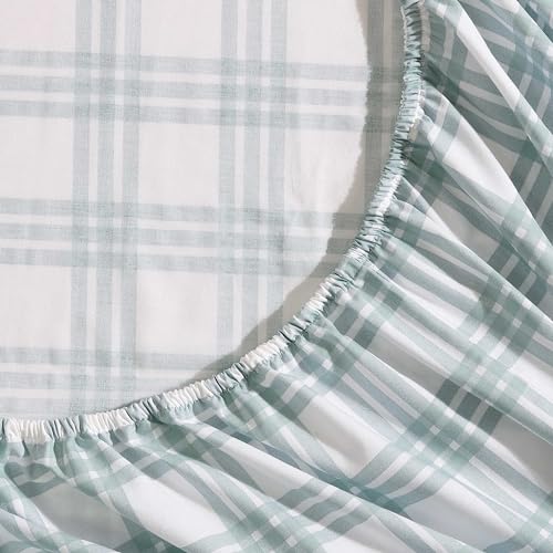Image of Eddie Bauer - King Sheets, Cotton Percale Bedding Set, Crisp & Cool Home Decor (Light Green Plaid, King)