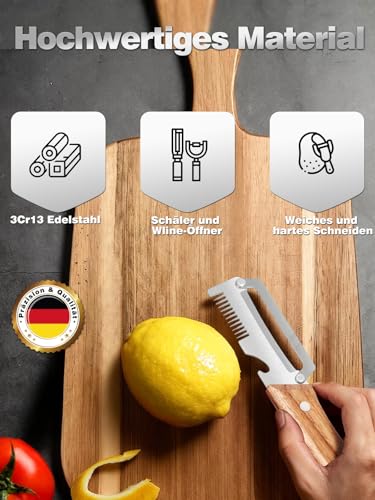 Multifunktionaler Gemüseschäler 2-in-1 Sparschäler aus Edelstahl mit Holzgriff & Flaschenöffner, Müheloses Schälen von Obst und Gemüse… – Ansicht 4