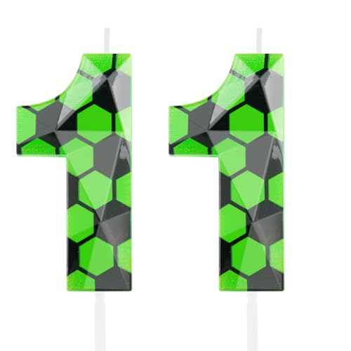 Hongplus 3D Green Soccer 11th Birthday Candles Number 11 Candle Cake Topper Green Black Soccer Party Decorations Happy 11th Birthday Cake Decorations for Boys Girls Kids Sporty Soccer Party Supplies
