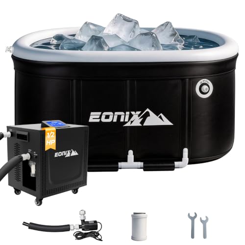 Upgraded 1/2 HP Cold Plunge Chiller & 123Gal Ice Bath Tub Combo Rapid Cooling to 42F with Built-in Filter & External Pump Body Recovery System for Athletes Home Gym & Outdoor (1/2HP KIT)