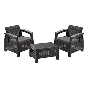 Allibert 223250 Corfu II Weekend set – tuinmeubelset, grafiet/lichtgrijs, 80 x 42 x 25,4 cm