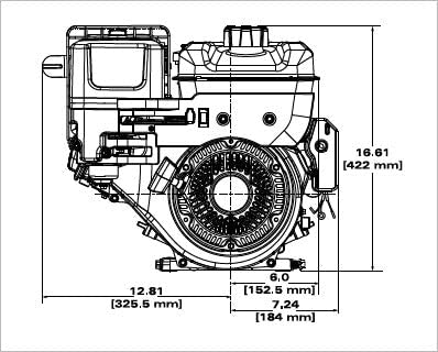 Briggs & Stratton 19N137-0053-F1 XR Series Engine dimensional drawing, front view with key dimensions