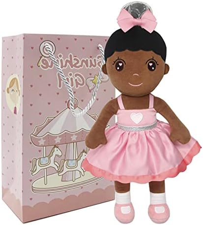 Maxshop Plush Dolls 17'' First Baby Doll for Kids Super Soft Plush Toy Gift (Pink Dress Black Doll)