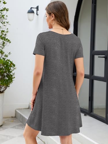 Image of KORSIS Women's Dresses Summer Casual T-Shirt Short Sleeve Criss Cross V Neck Swing Beach Vacation Sundress Dress with Pockets