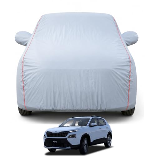 Image of car Cover for Skoda Kylaq (2024-2026) Models |100% Waterproof All Weather Protection | Full Body Cover, Mirror & Inner Cotton Triple Stitched Cover, Adjustable Belt Bottom Elastic (Dark Grey)