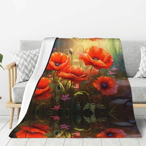 Couverture flanelle chaude et anti-plis en microfibres douces coquelicots - 2