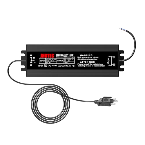 Image of LED Driver 150W, Waterproof IP67 Power Supply AC110-265V to 24V DC 6.25A Low Voltage Transformer Ultra Thin Adapter,with UL 3-Prong Plug for Outdoor LED Lights, Computer Project,Water Pump etc