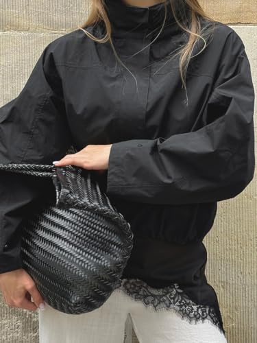 Crop Jackets for Women Streetwear Turtleneck Cropped Trench Coat Lightweight Zip Up Jackets for Women2