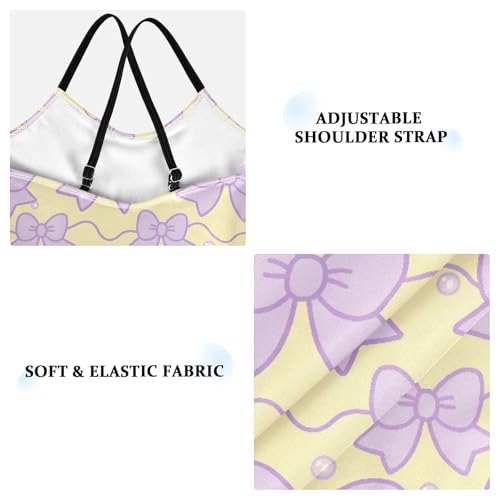 senya Girls Swimsuits One-Piece Swimwear Tie Bathing Suit Beach Summer Round Neck 7-8T Purple Bow Pattern3