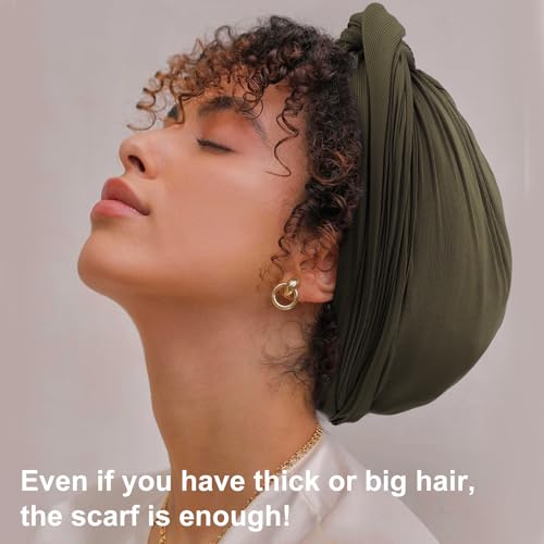DRESHOW Hair Wrap for Women Ribbed Soft Stretch Jersey Head Scarf Breathable Lightweight Turban Solid Color - Image 2