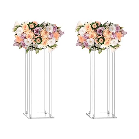 simprefine 2 Pack 24'' Tall 8'' Dia. Acrylic Flower Stand Wedding Centerpieces Marriage Decorations Supplies Tabletop Decor Clear Display Rack Crystal Stage Pillar Party Props Floral Event Backdrops Cover