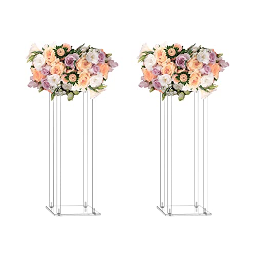 simprefine 2 Pack 24'' Tall 8'' Dia. Acrylic Flower Stand Wedding Centerpieces Marriage Decorations Supplies Tabletop Decor Clear Display Rack Crystal Stage Pillar Party Props Floral Event Backdrops