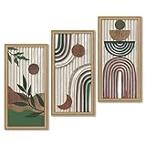 Putuo Decor Boho Wall Art Set of 3 Modern Minimalist Wooden Wall Decor Abstract Earth Tone Room Decorations Mid Century Artwork for Living Room Bedroom Office in Earthwood Canyon 16.5 x 8.6 Inch