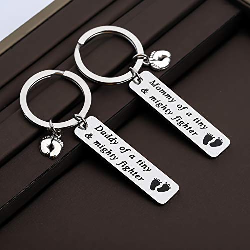 CENWA NICU Dad NICU Mom Gift Mommy/Daddy of A Tiny Mighty Fighter Keychain Set New Born Gift Fathers Day4