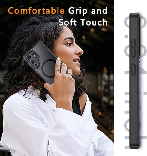 Image of Elzzi Magnetic Guard Designed for Samsung S25 Ultra 5G Case Translucent Matte Hard PC + TPU Back Cover [Compatible with MagSafe] Anti-Scratch Phone Case (Black)
