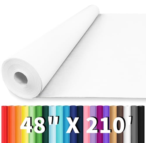 Vanhench 48"x 2520" (210') White Wrapping Paper Easel Painting Drawing Paper Roll Kids Art Supplies, Chart Poster Bulletin Board Paper Roll Arts & Crafts Wrap Gift Wrapping Paper 70GSM 55LB
