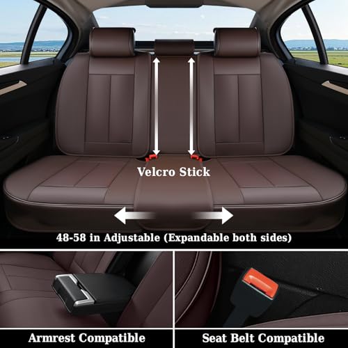Image of Coverado Back Seat Cover for Kids, Rear Seat Covers for Cars, Brown Back Seat Protector, Waterproof Car Seat Cushion Nappa Leather, 3-Pieces Dog Seat Cover for Back Seat Universal Fit for Most Cars