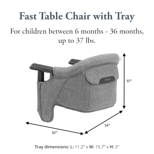 Image of Inglesina Fast Table Chair - Stone Gray Melange + Fast Dining Tray - Portable Baby High Chair - for Babies & Toddlers up to 37 lbs - Fits Tables 0.8'' to 3.5'' Thick - Compact - Travel Bag Included