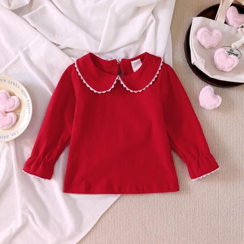 Image of MODNTOGA Kids Girls Basic Shirt Long Sleeve 3 Solid Color Doll Collar Tops Blouse
