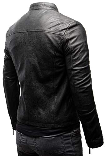 Crone Epic Herren Lederjacke Cleane Basic Leder Jacke in vielen Varianten und Farben (M, Schwarz (Neuseeland Schafsleder)) – Bild 3