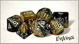 Davinci Halfsies Dice - 7 die polyhedral dice Set - Black & Gold - Silver Numbering