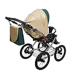 SKYLINE Klassisch Retro Stil LUX Kombi-Kinderwagen Buggy 3in1 Reise System Autositz (Isofix) (Grün/14"Luft Bereifung)