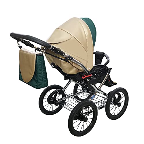 SKYLINE Klassisch Retro Stil LUX Kombi-Kinderwagen Buggy 3in1 Reise System Autositz (Isofix) (Grün/14"Luft Bereifung)