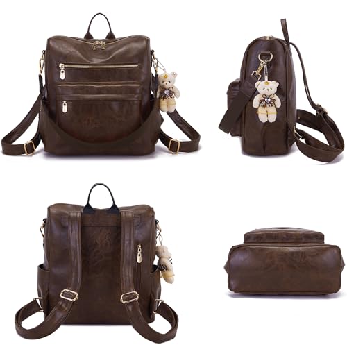 Image of Soperwillton Women Backpack Purse Shoulder Handbags Travel Bag Set 2pcs | Soft PU Leather,Large Capacity,Many Pockets,with a Functional Wallet,with a Detachable Shoulder Strap,Multipurpose Design