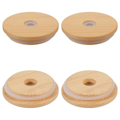 Sorcristy Bamboo Lids for Glass Cups with Straw Hole, 2.75inch/70mm, 4 Pack